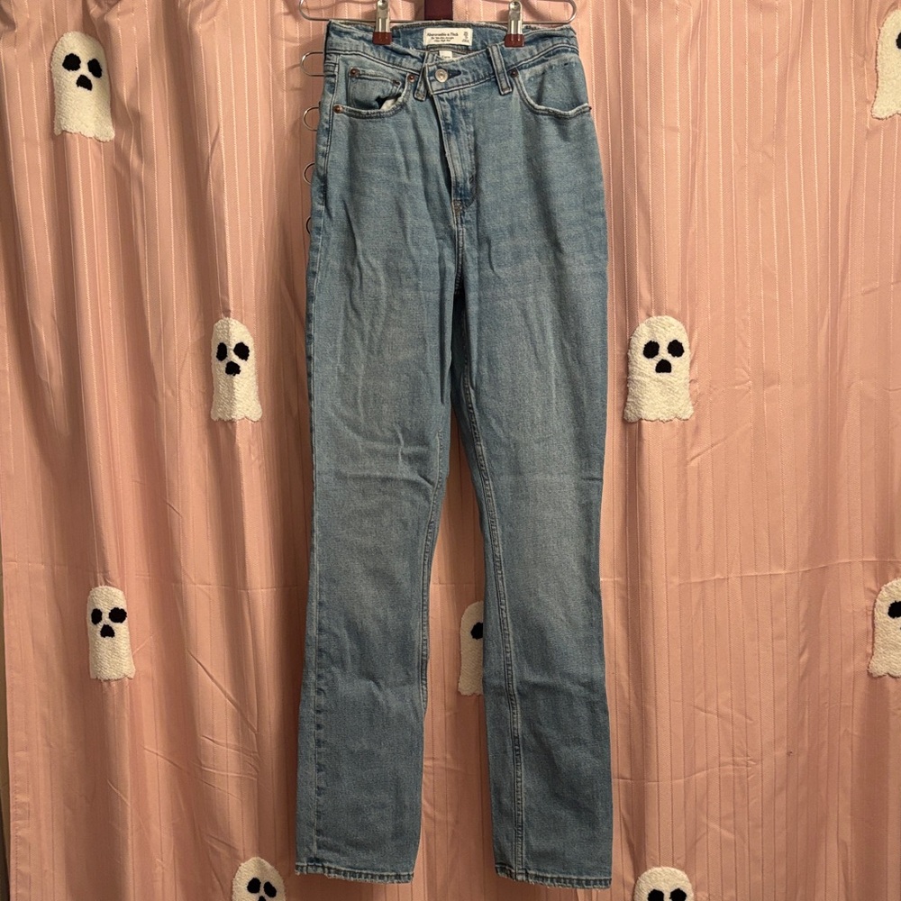 Abercrombie & Fitch Light Blue Slim Straight Jeans with crossover waist